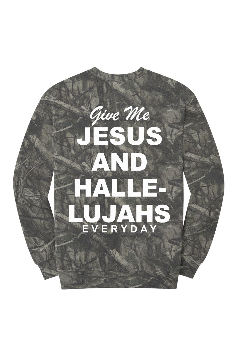 Camo Give Me Jesus and Hallelujahs Crewneck