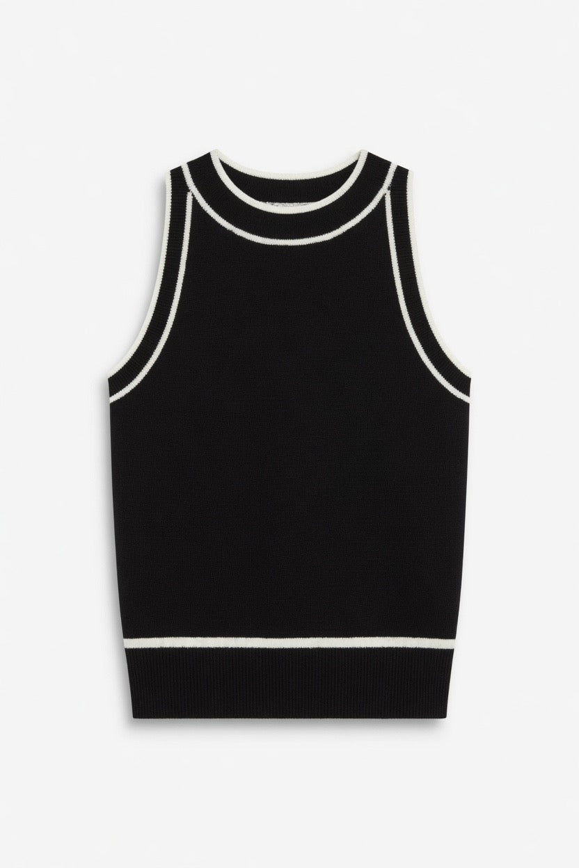 Center Court Contrast Black Knit Tank