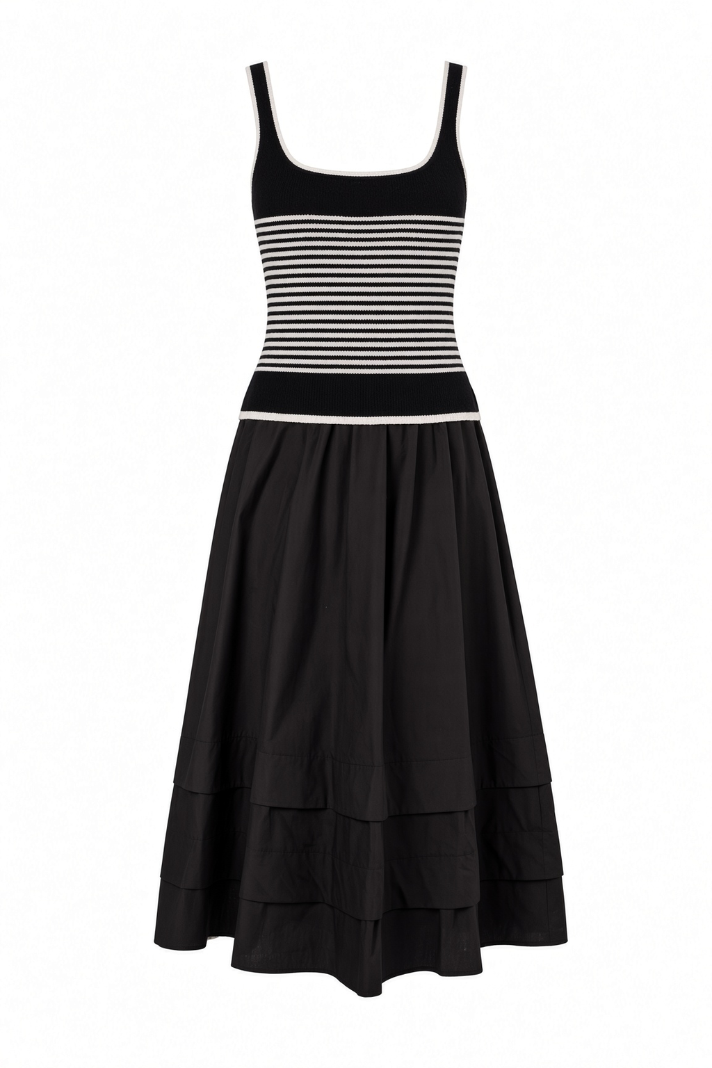 Center Of Attention Striped Knit Black Maxi Dress