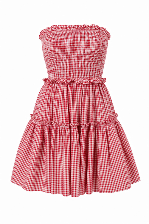 A Little Statement Red Gingham Smocked Mini Dress