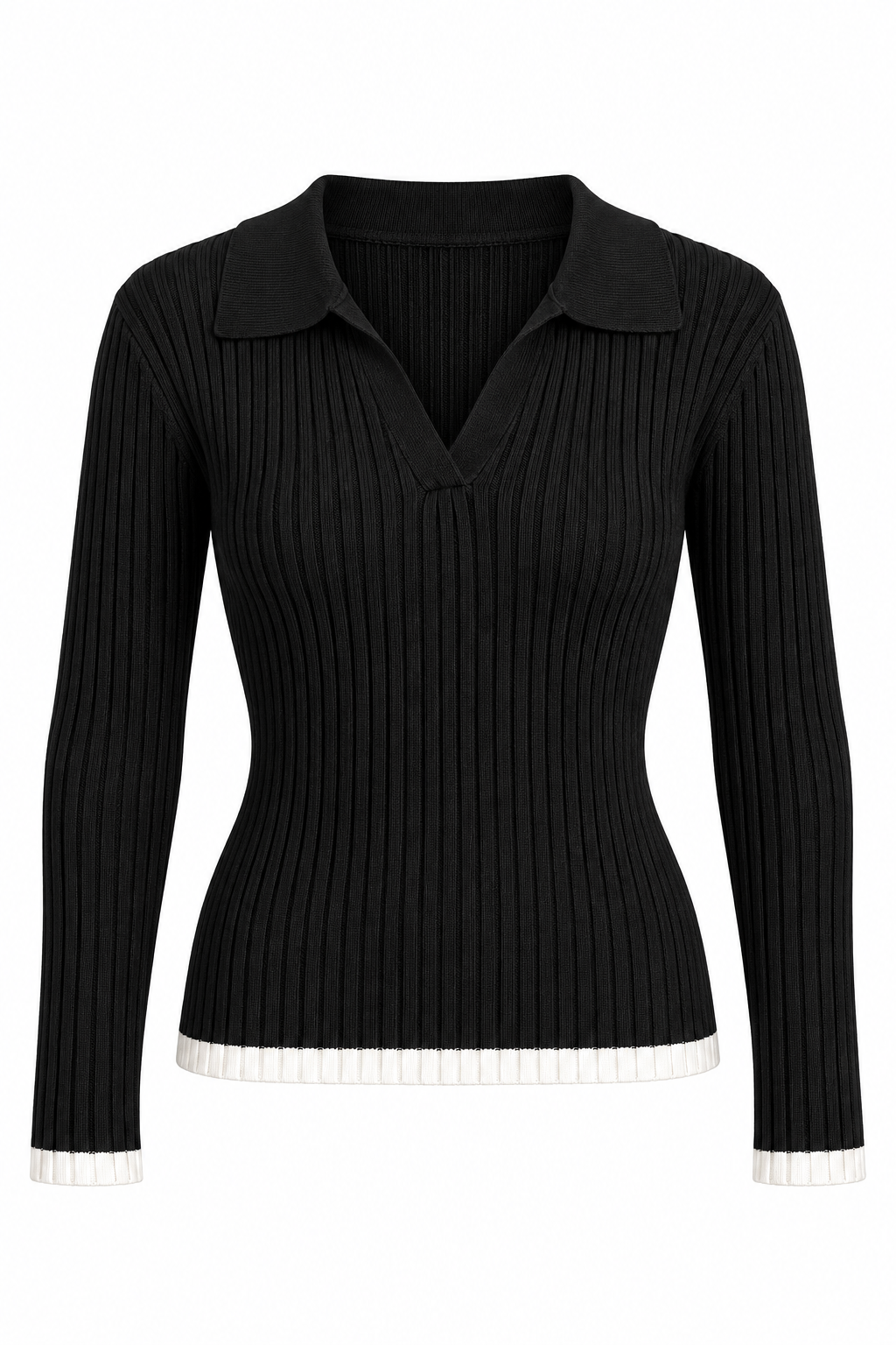 All The Difference Black Contrast Ribbed Knit Top