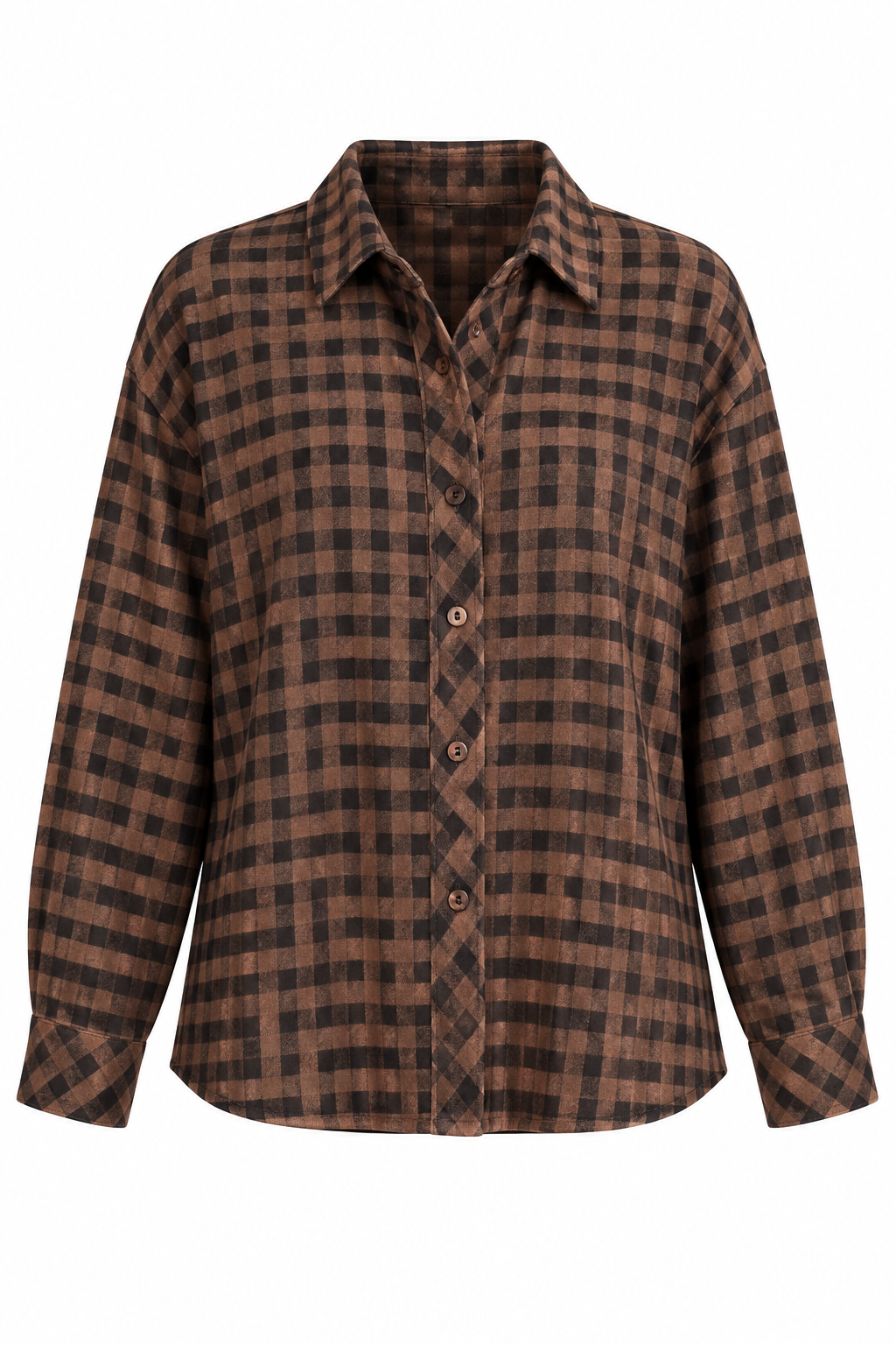 Cabin Social Brown Plaid Button Up Top