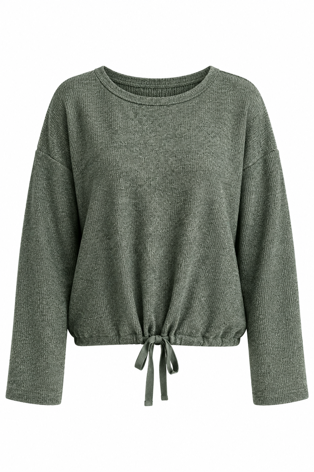 A Little Downtime Drawstring Green Knit Top
