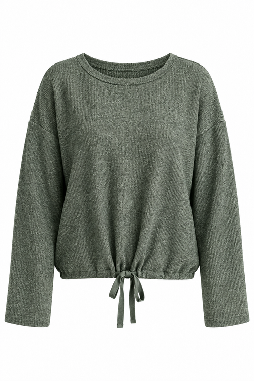 A Little Downtime Drawstring Green Knit Top