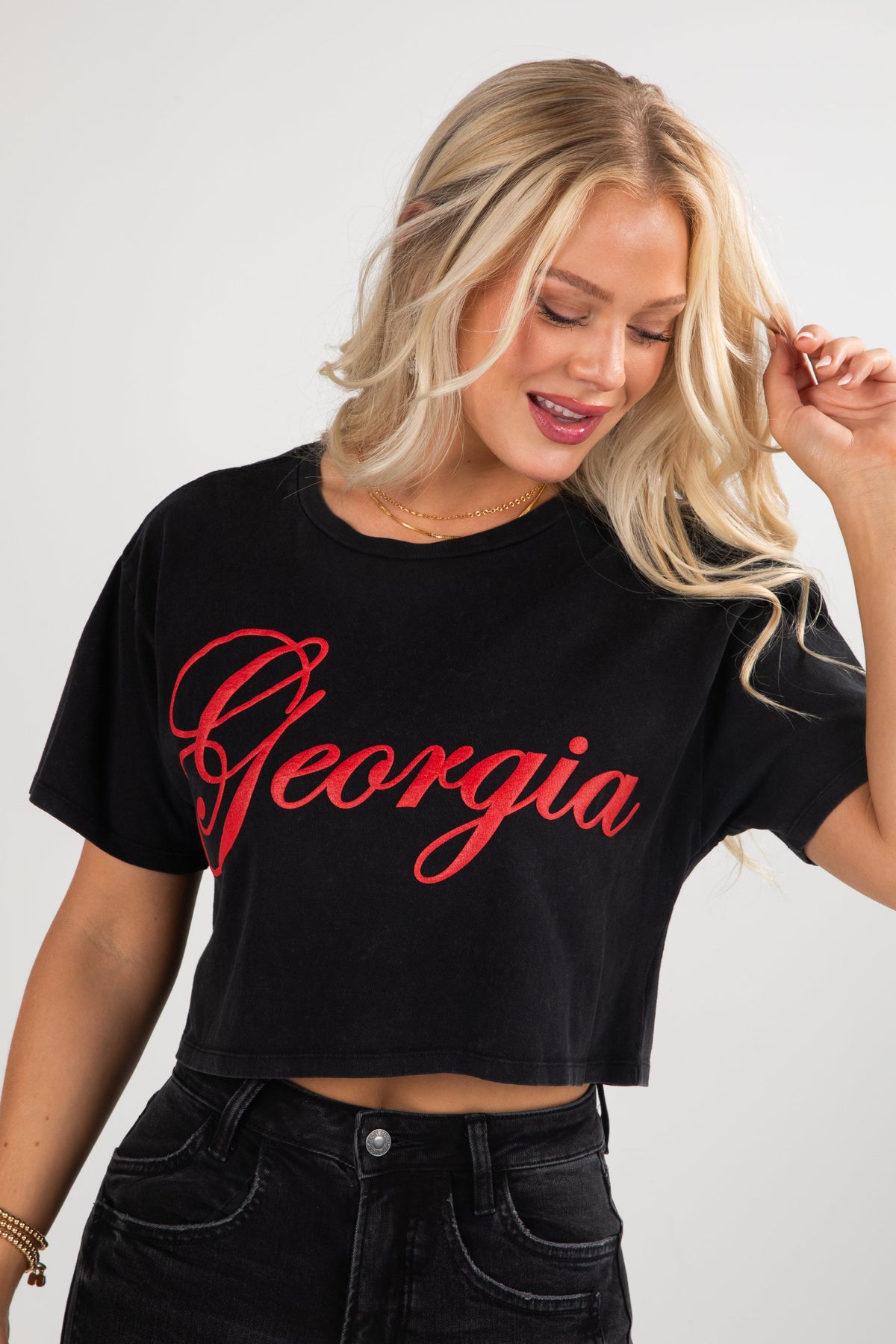 Black Georgia Script Cropped Tee