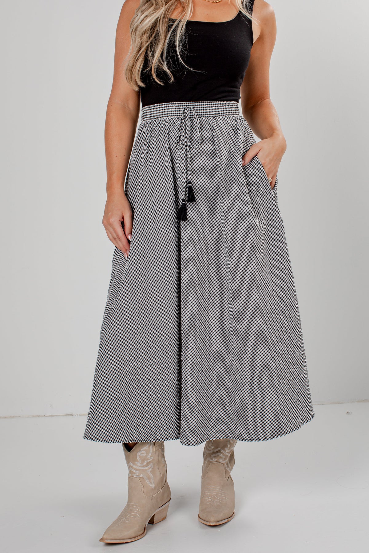 City Stroll Black Gingham Maxi Skirt