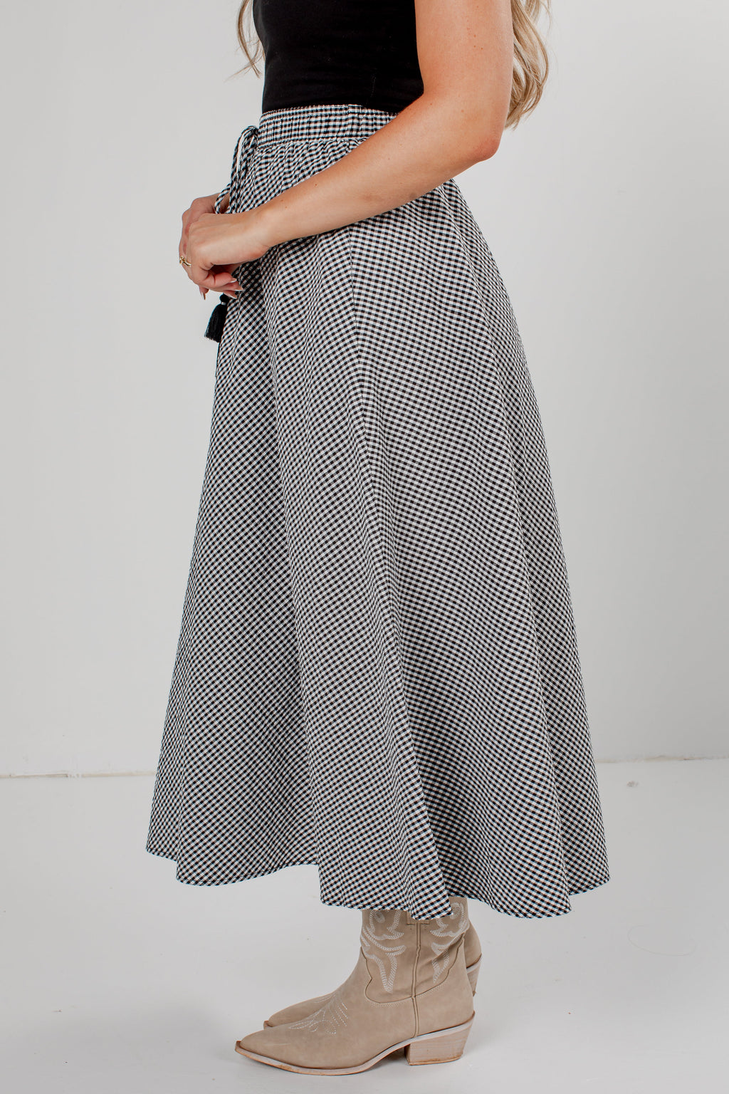 City Stroll Black Gingham Maxi Skirt