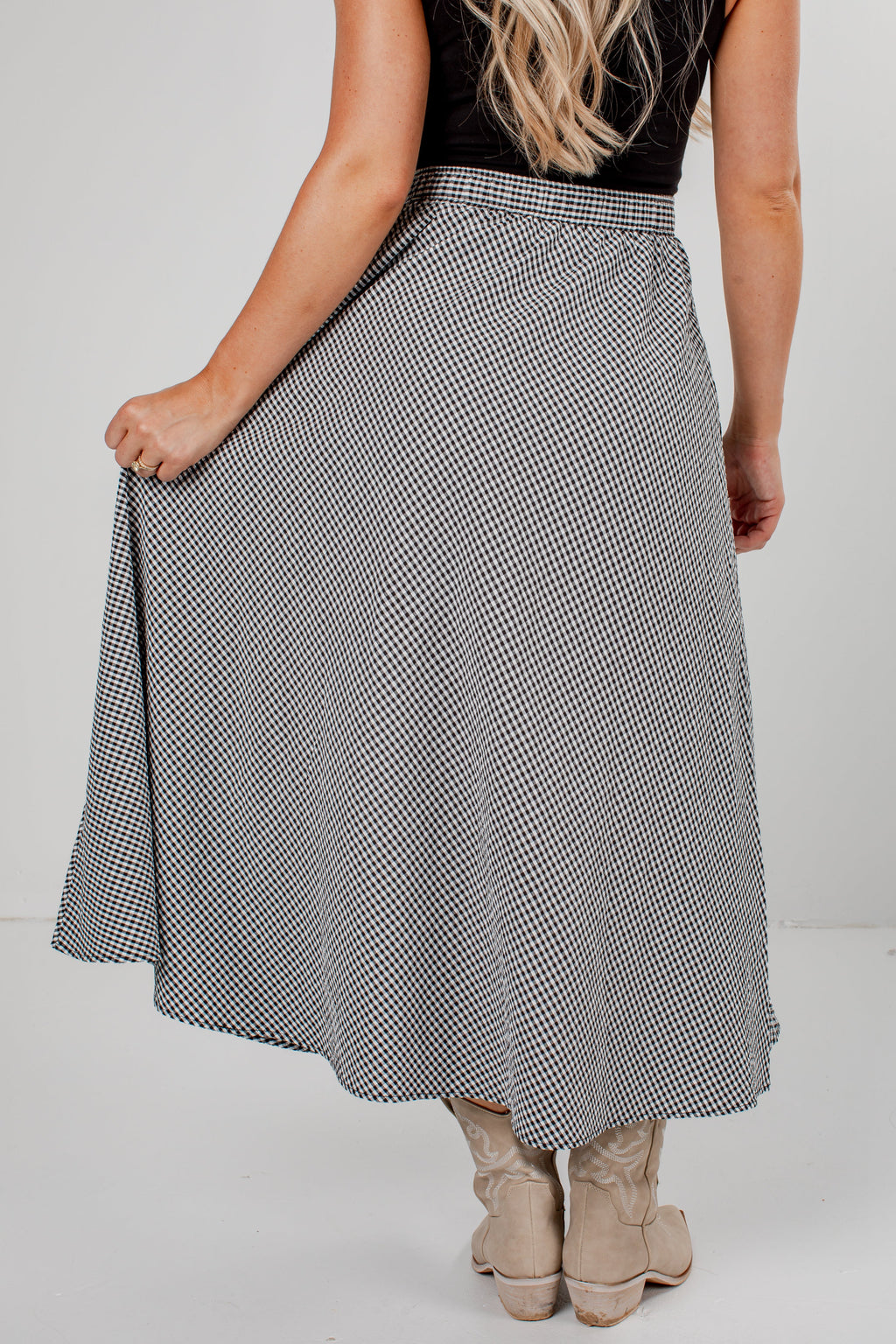 City Stroll Black Gingham Maxi Skirt