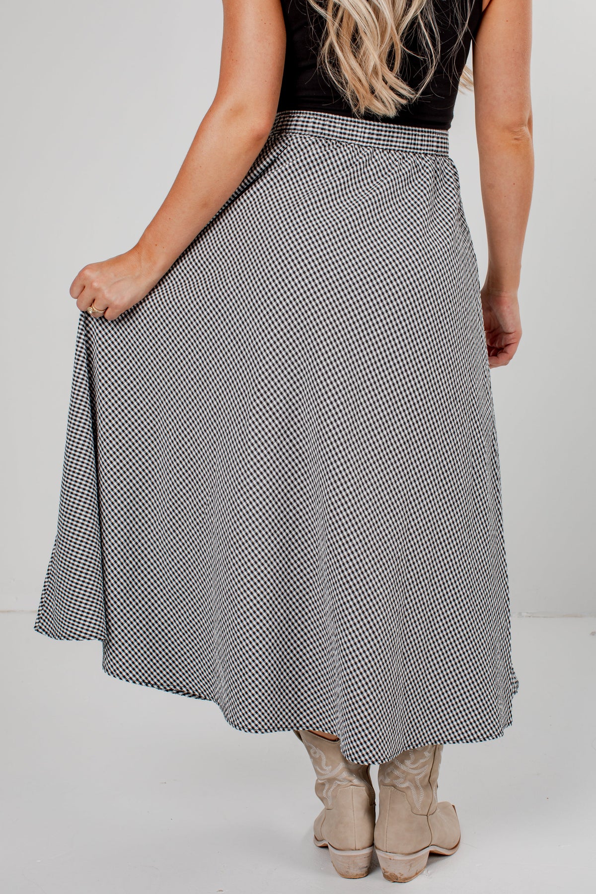 City Stroll Black Gingham Maxi Skirt
