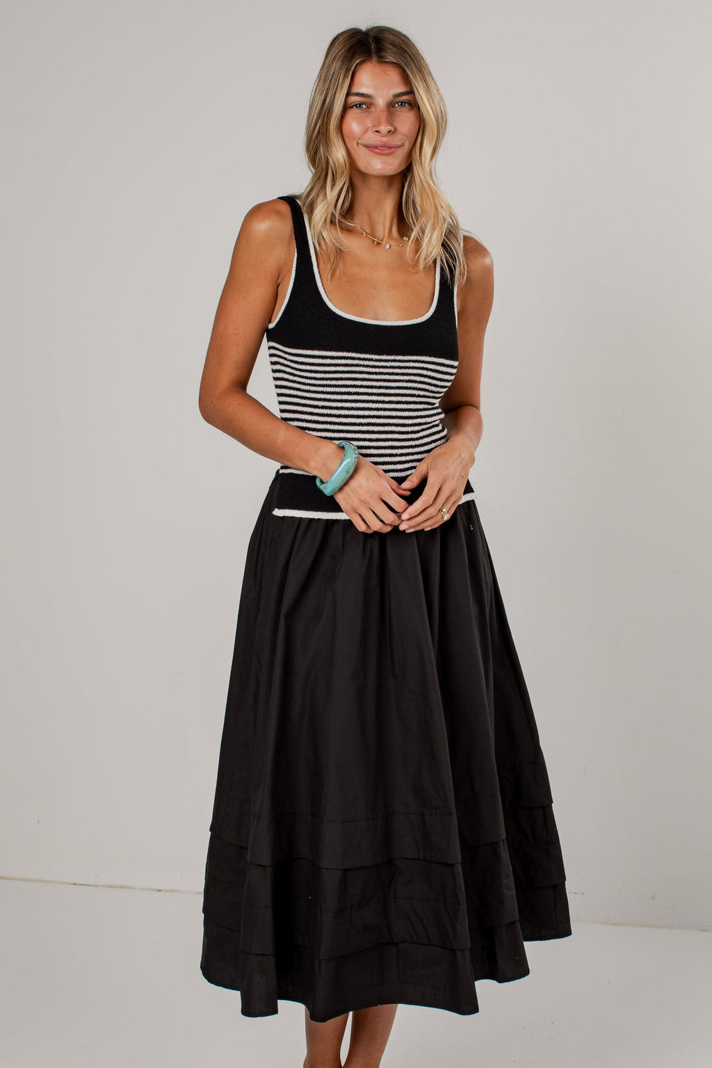 Center Of Attention Striped Knit Black Maxi Dress