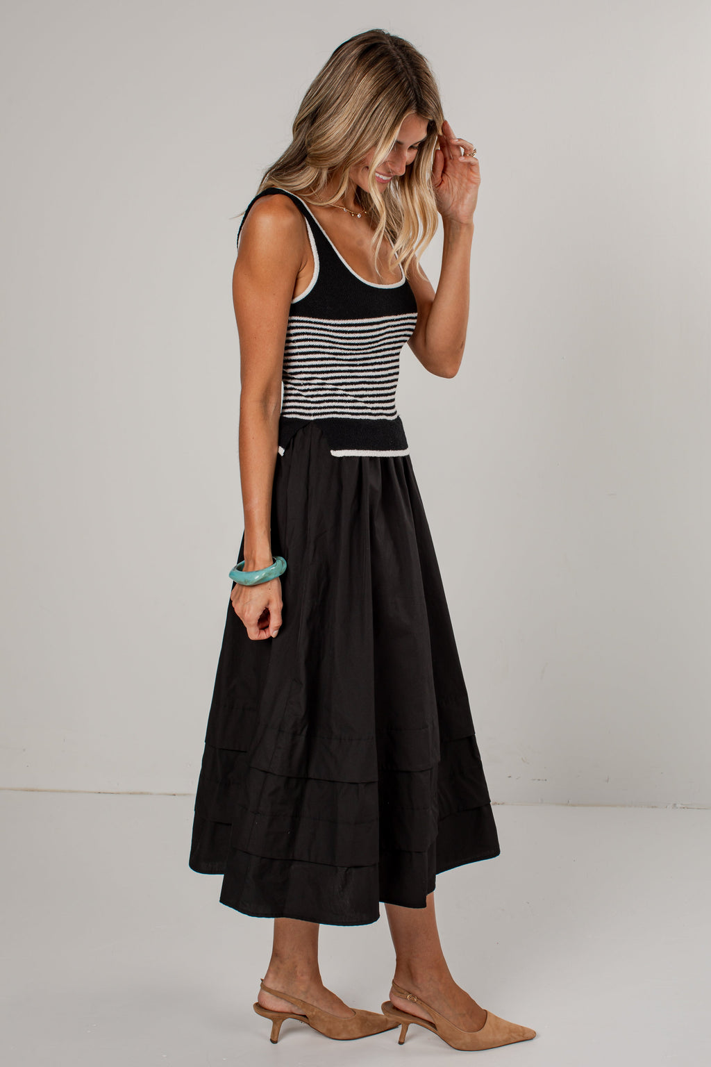 Center Of Attention Striped Knit Black Maxi Dress