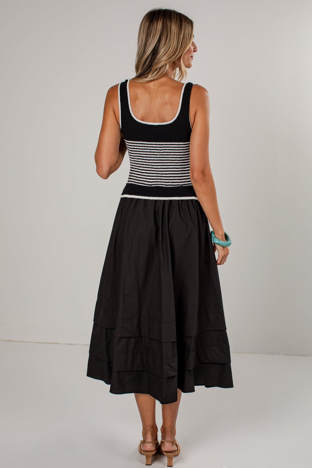 Center Of Attention Striped Knit Black Maxi Dress