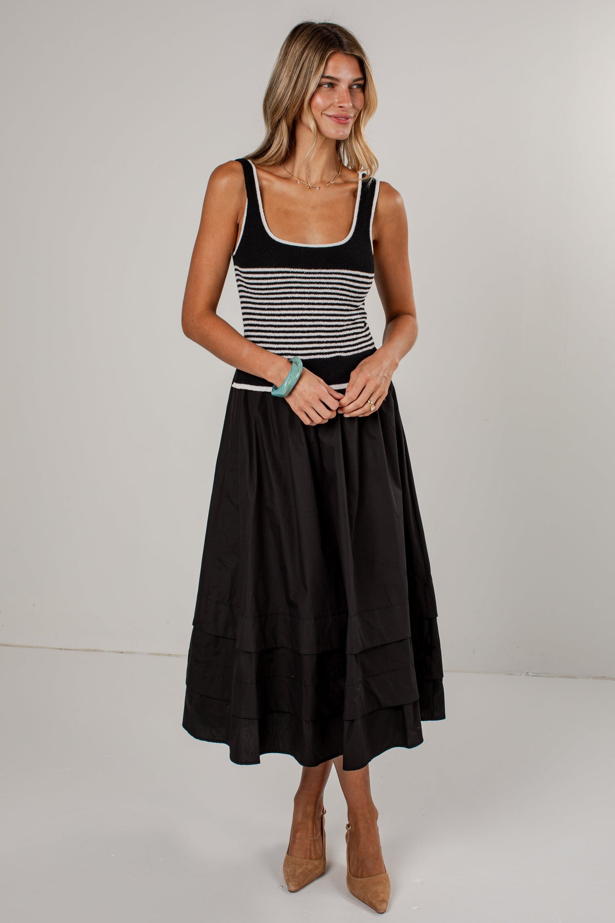 Center Of Attention Striped Knit Black Maxi Dress