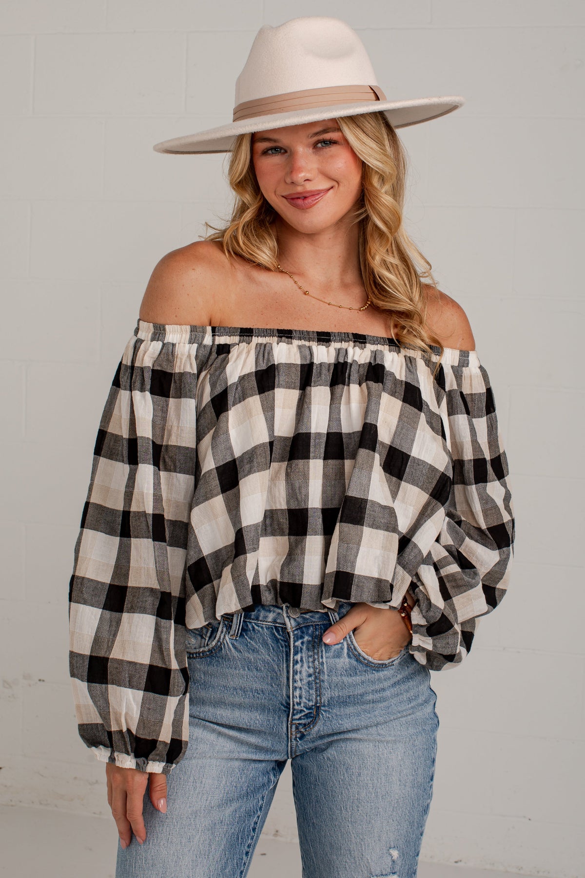 Check The Forecast Black Plaid Blouse