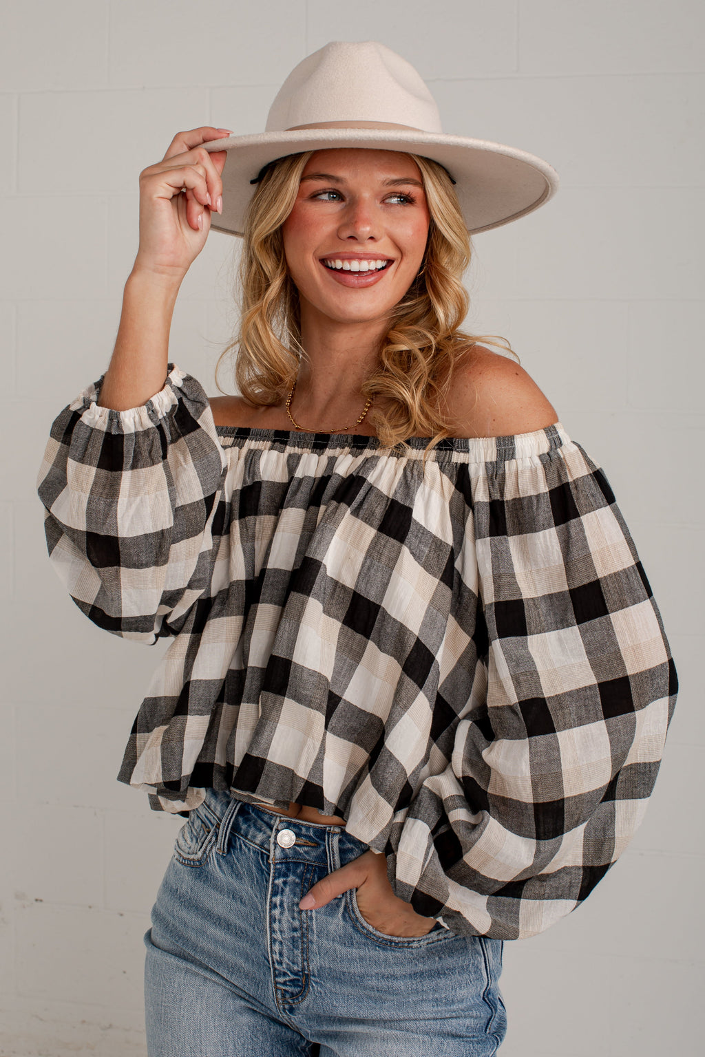 Check The Forecast Black Plaid Blouse