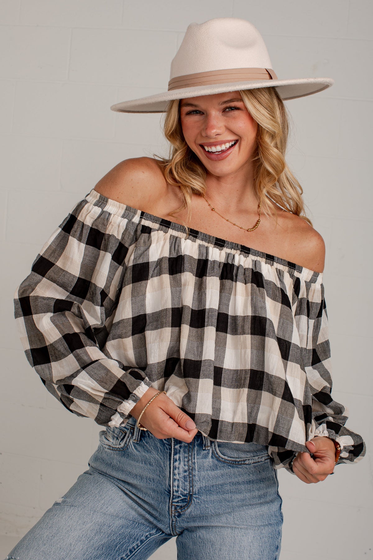 Check The Forecast Black Plaid Blouse
