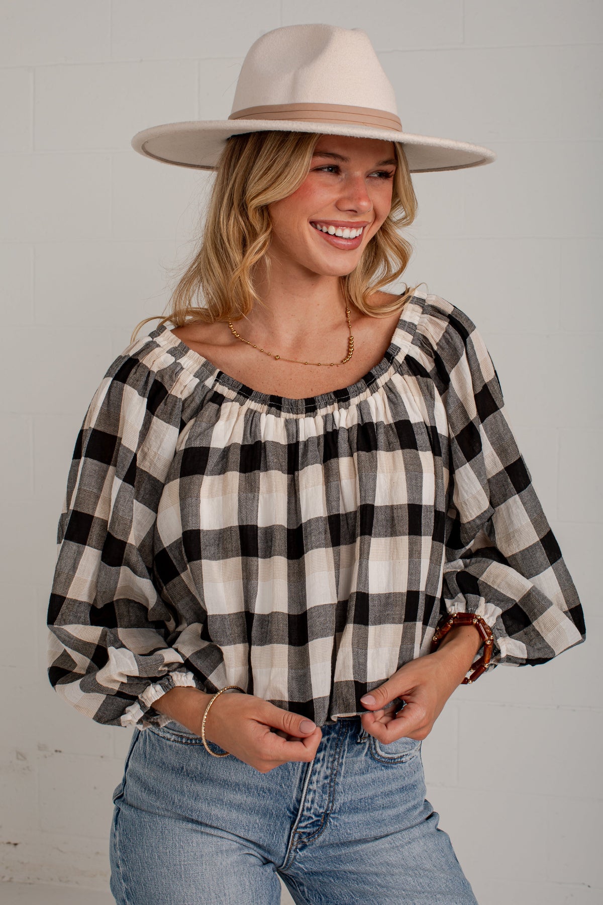 Check The Forecast Black Plaid Blouse