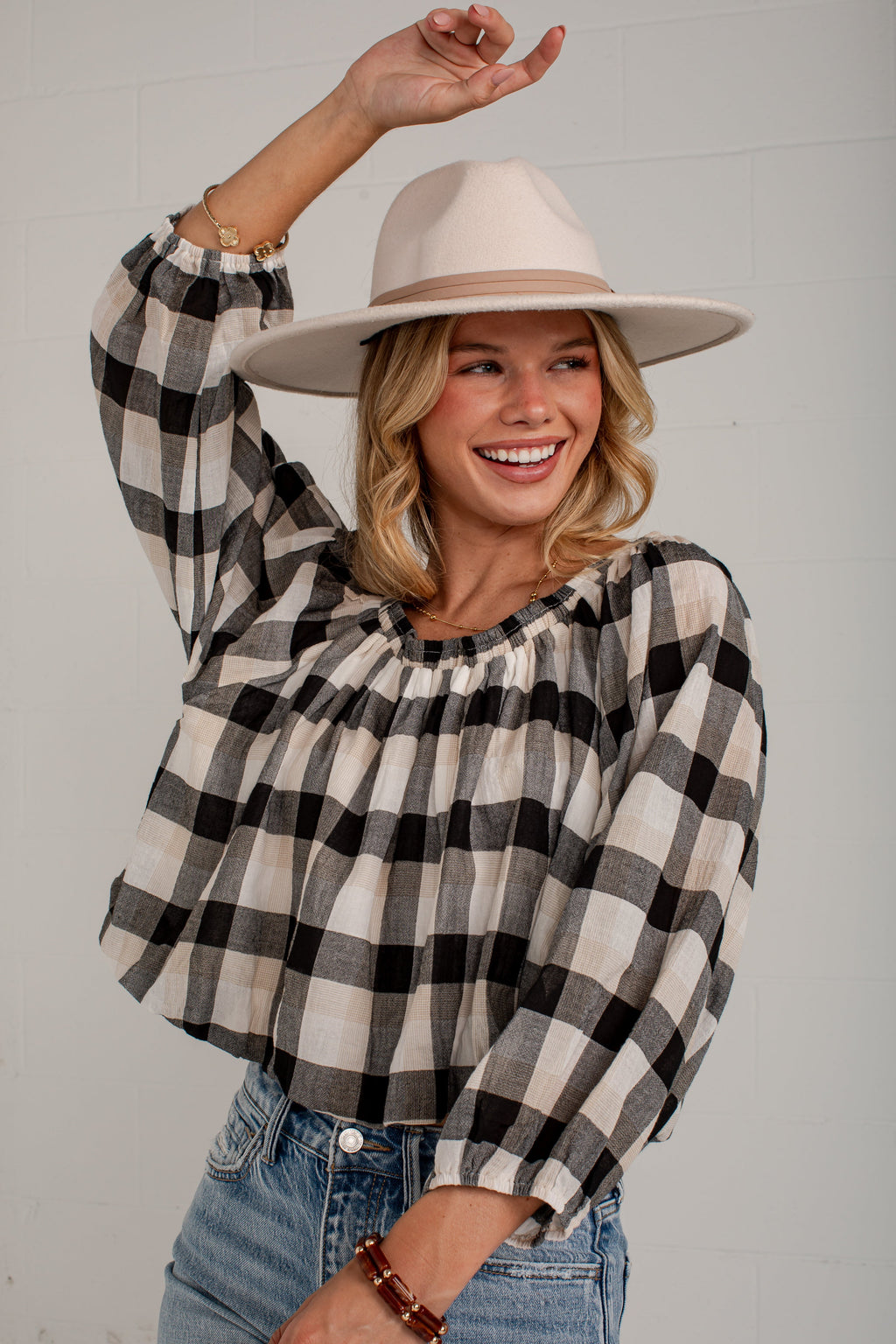 Check The Forecast Black Plaid Blouse