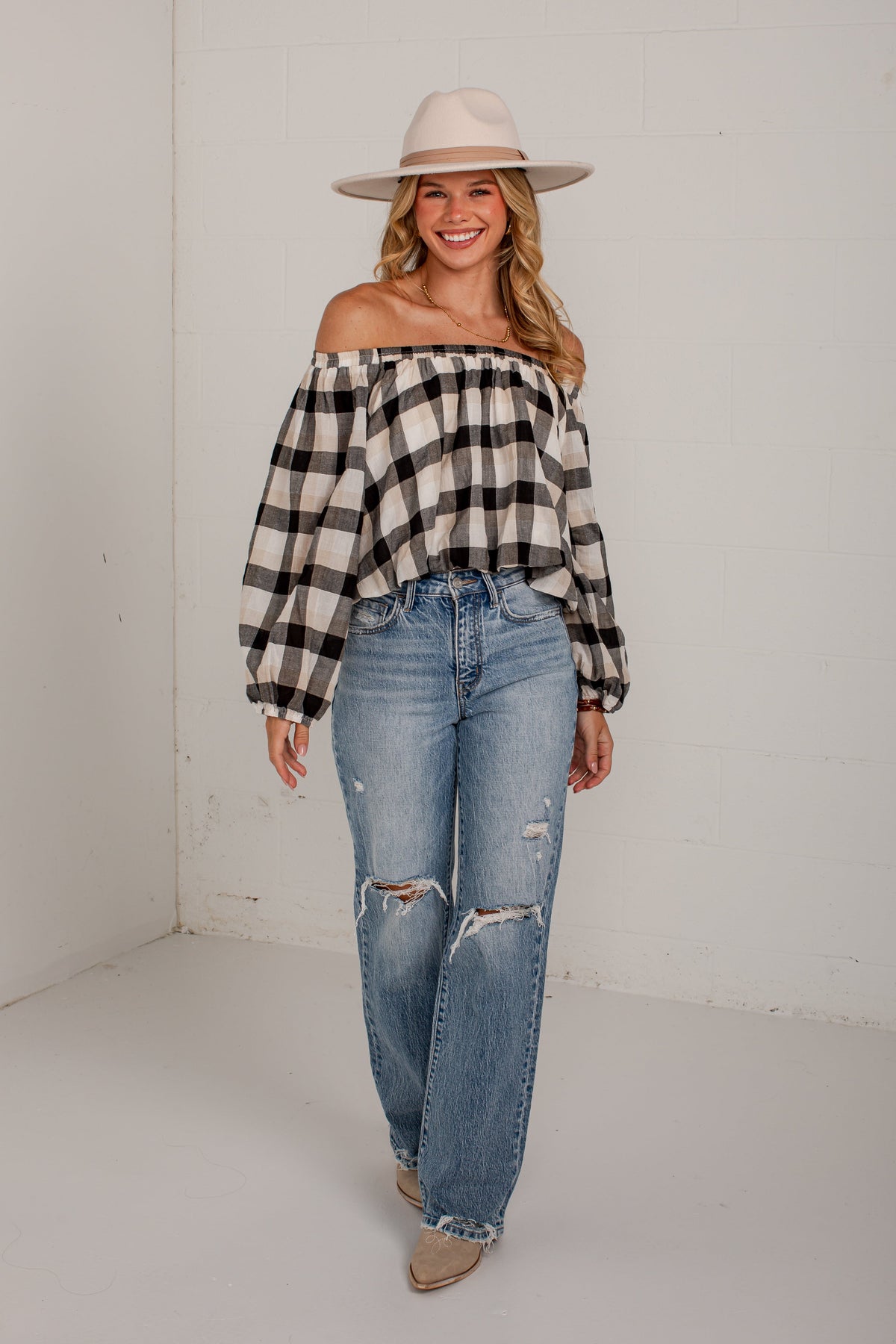Check The Forecast Black Plaid Blouse