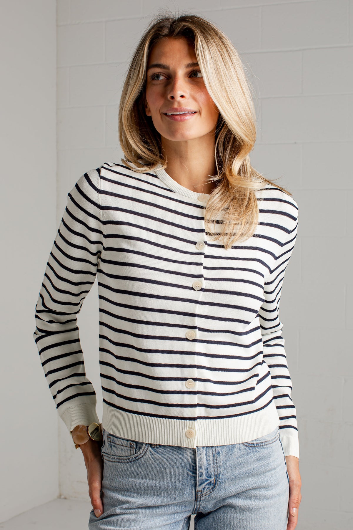Between The Lines Striped Black Cardigan