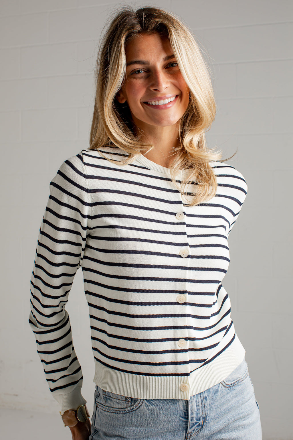 Between The Lines Striped Black Cardigan
