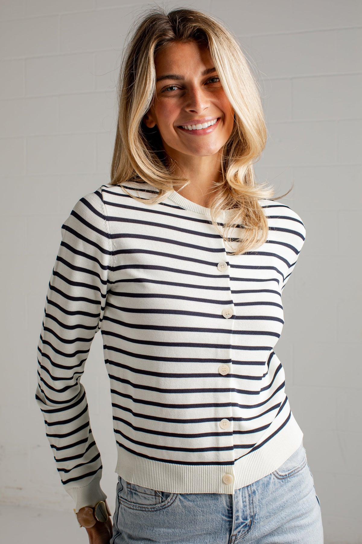 Between The Lines Striped Black Cardigan