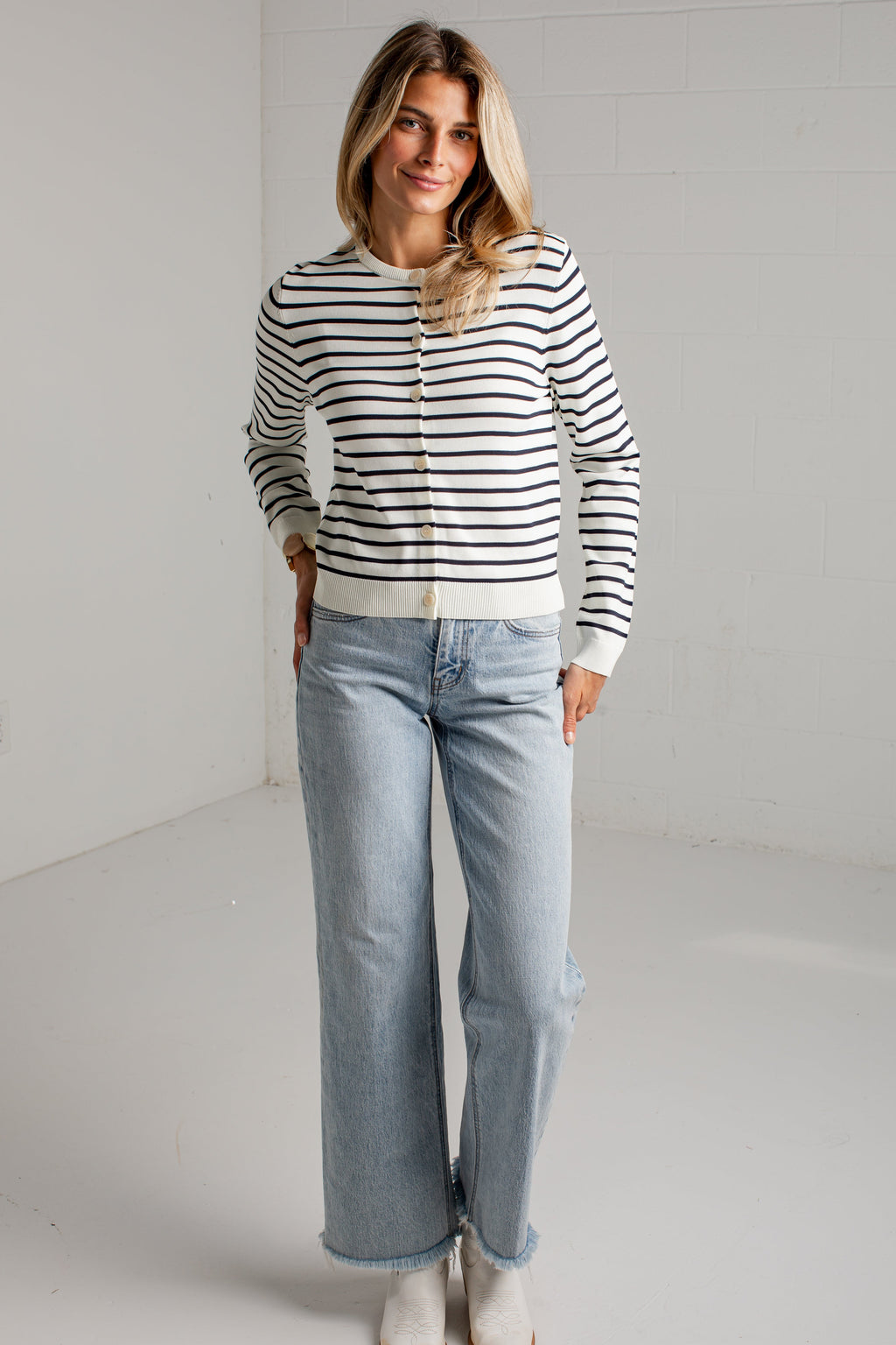 Between The Lines Striped Black Cardigan