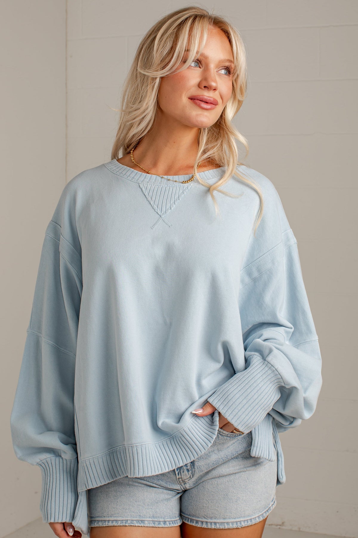 Crisp Air Light Blue Oversized Pullover