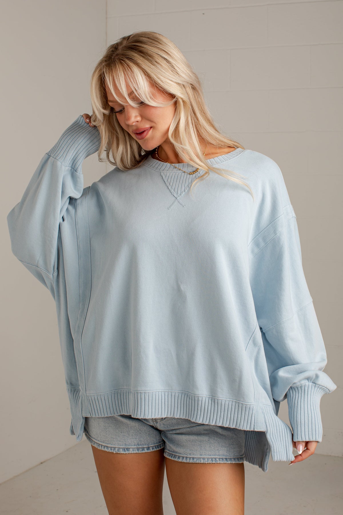 Crisp Air Light Blue Oversized Pullover