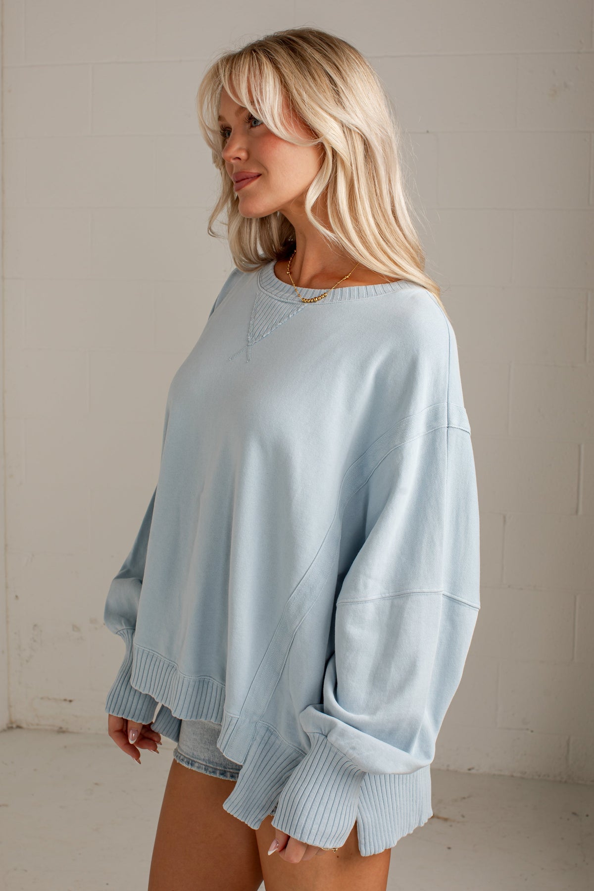 Crisp Air Light Blue Oversized Pullover