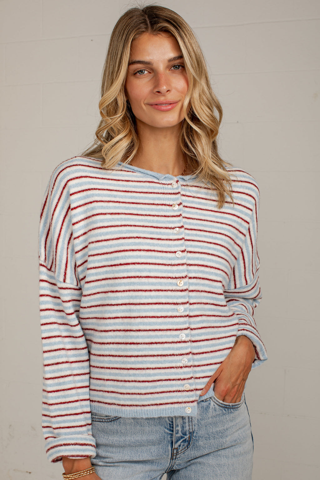 Better In Blue Contrast Stripe Cardigan
