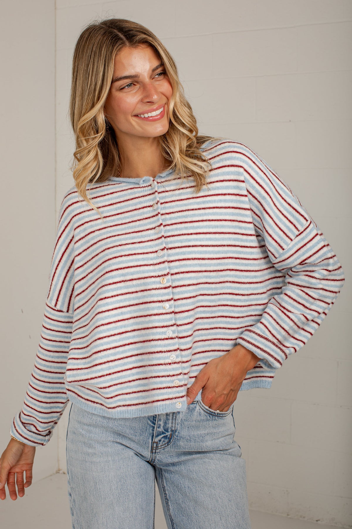 Better In Blue Contrast Stripe Cardigan