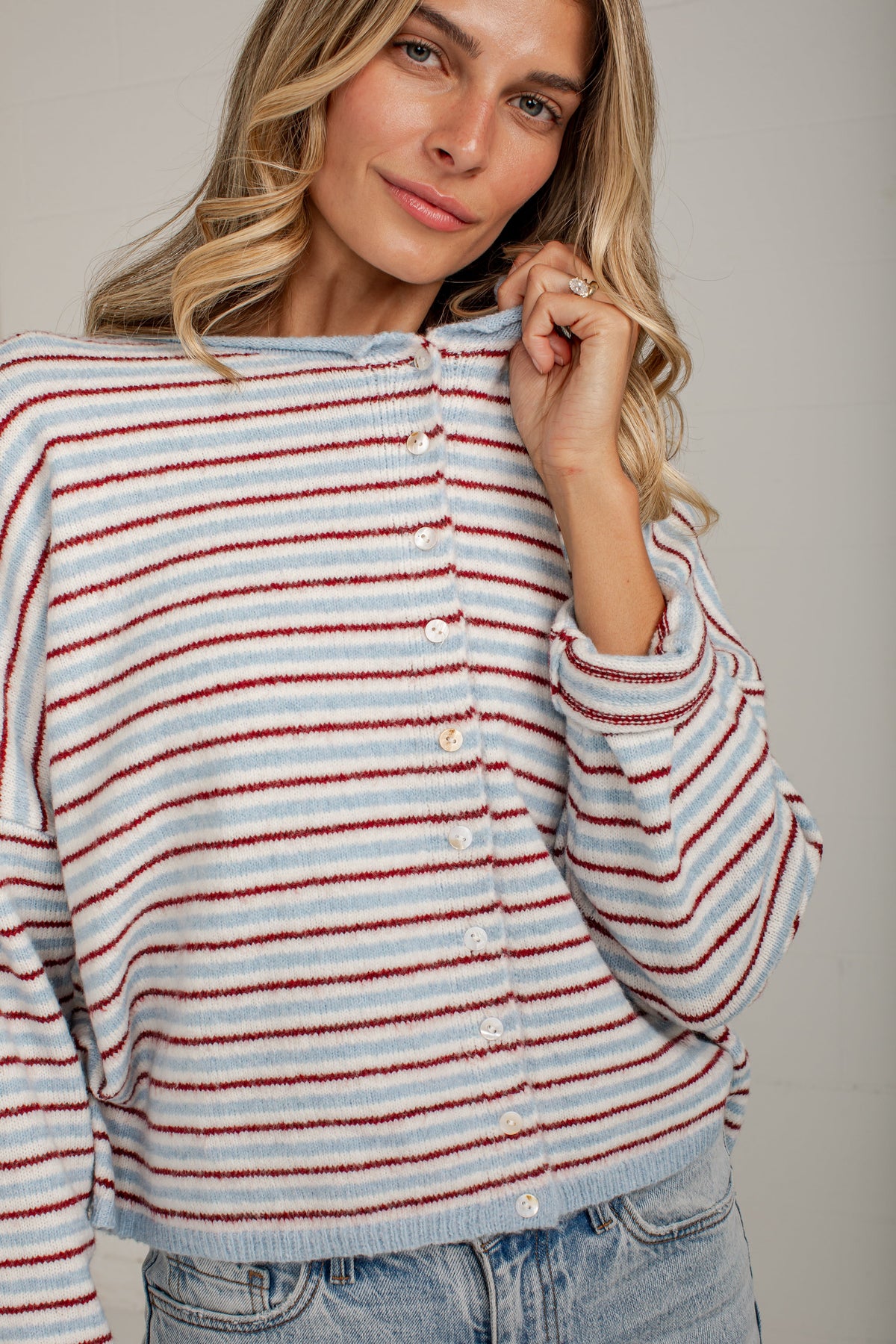Better In Blue Contrast Stripe Cardigan