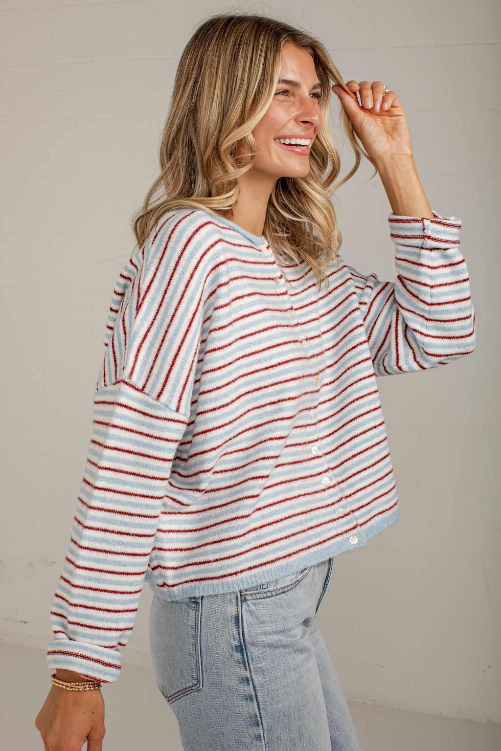 Better In Blue Contrast Stripe Cardigan