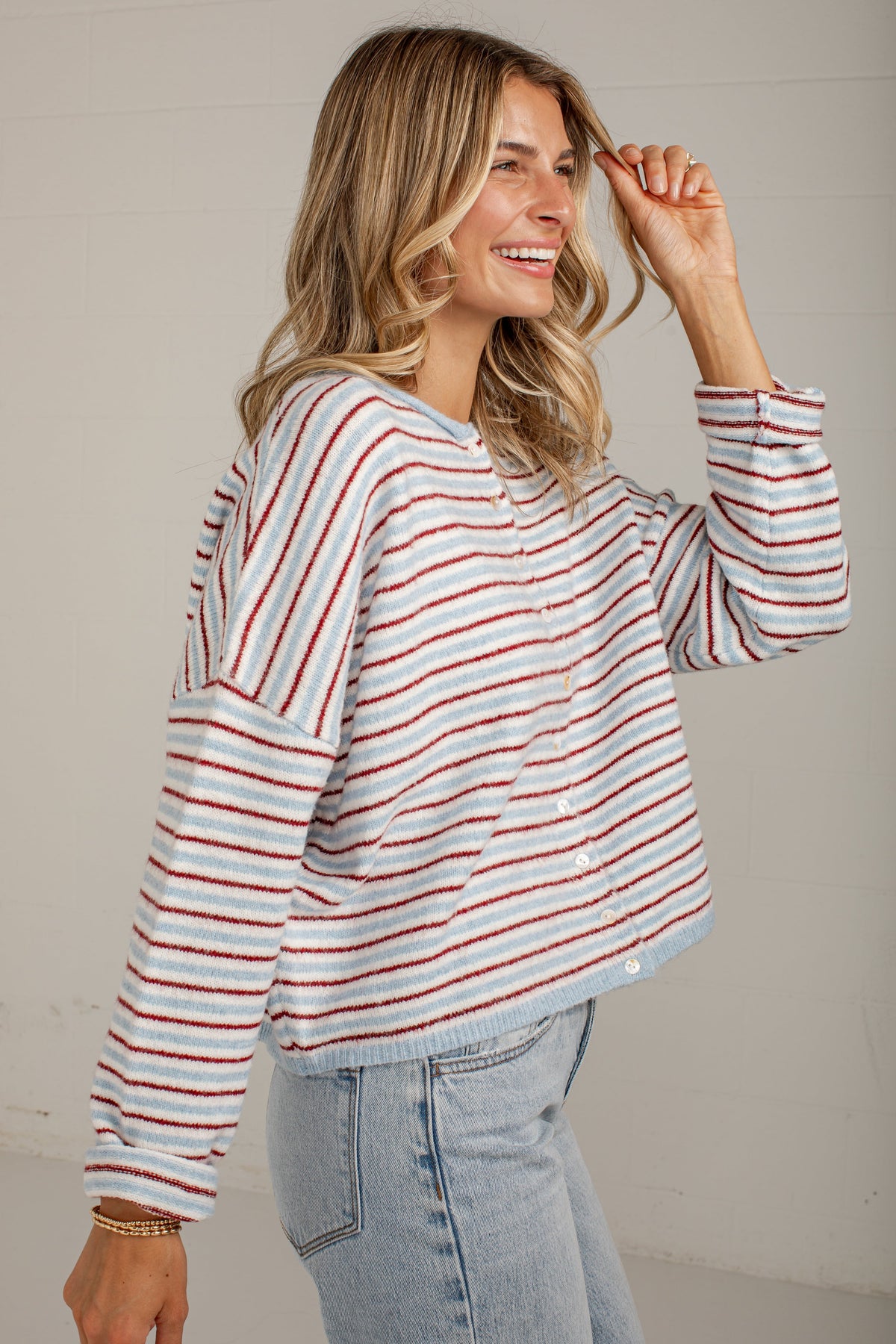 Better In Blue Contrast Stripe Cardigan