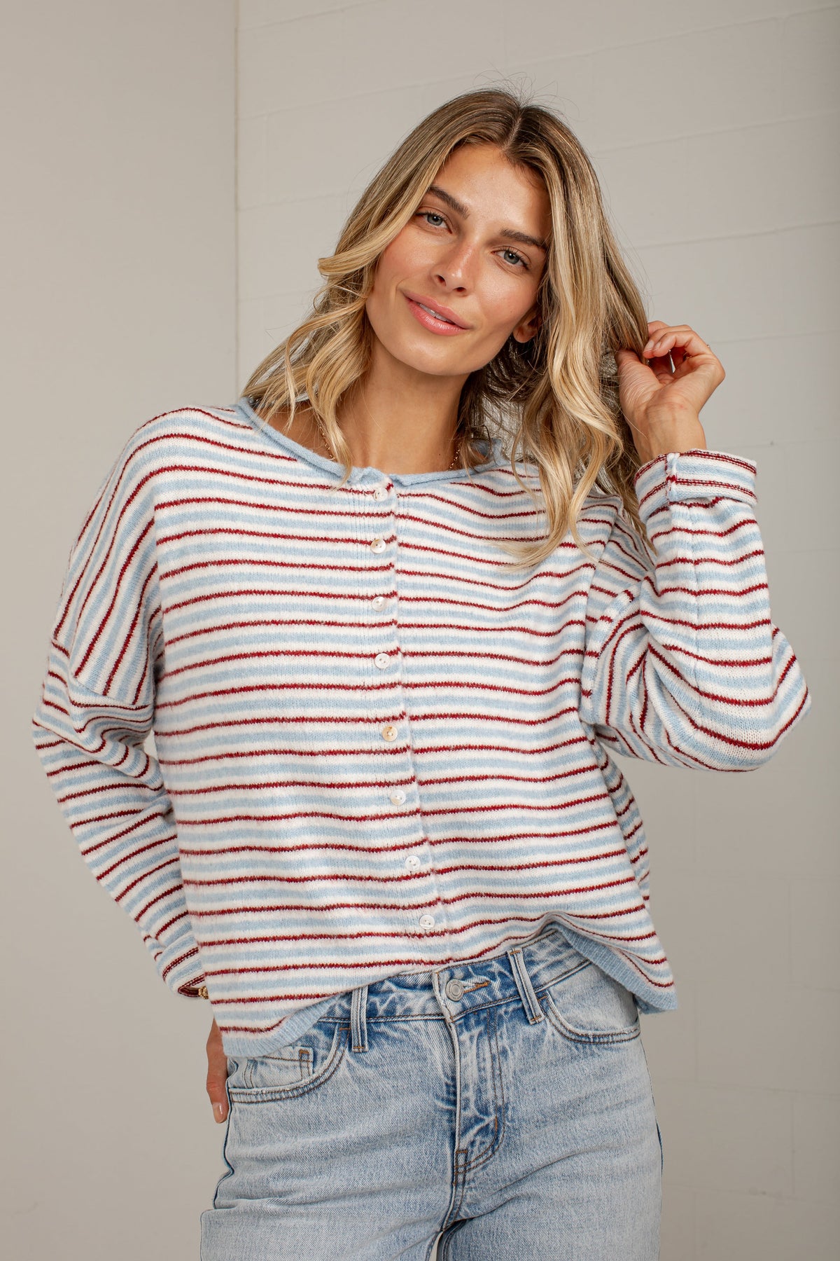 Better In Blue Contrast Stripe Cardigan