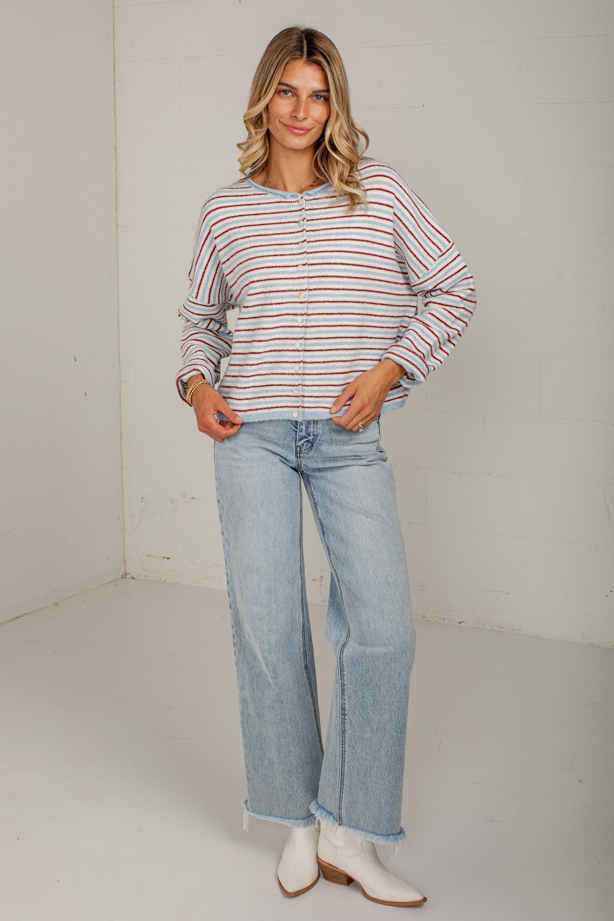 Better In Blue Contrast Stripe Cardigan