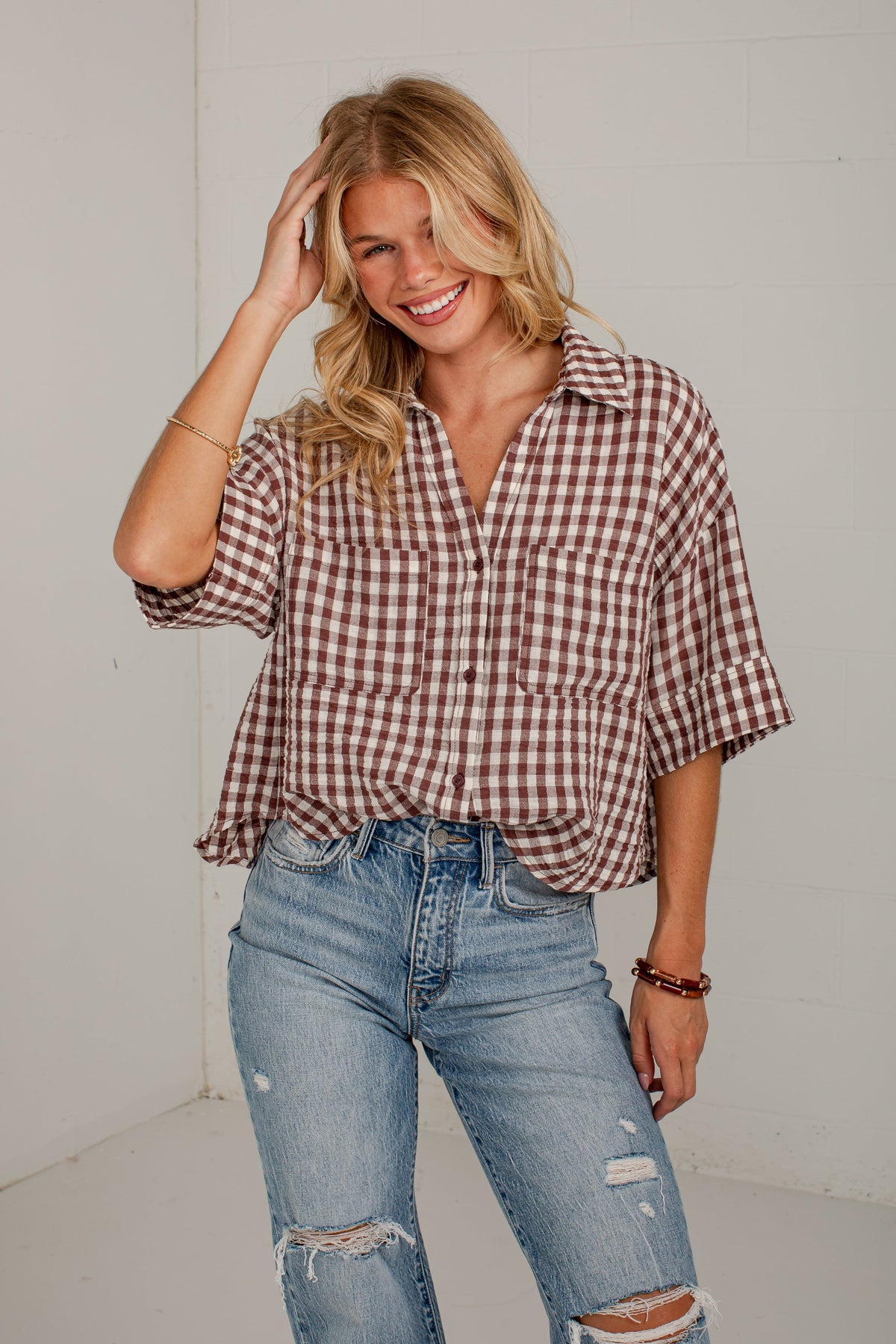 Checked In Gingham Casual Top