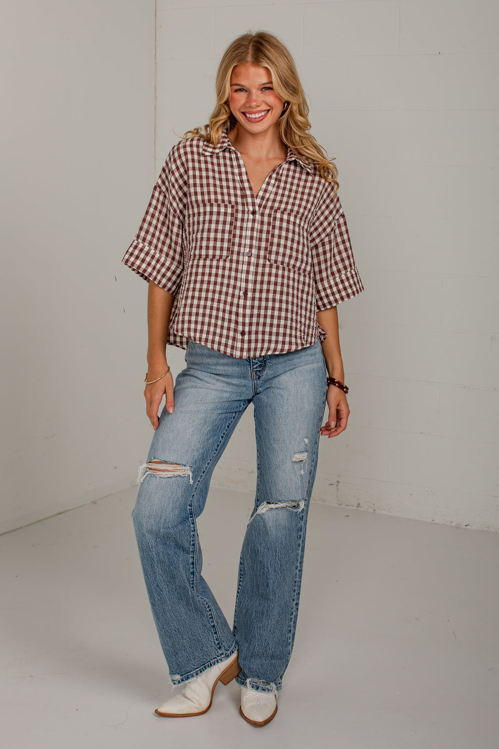 Checked In Gingham Casual Top