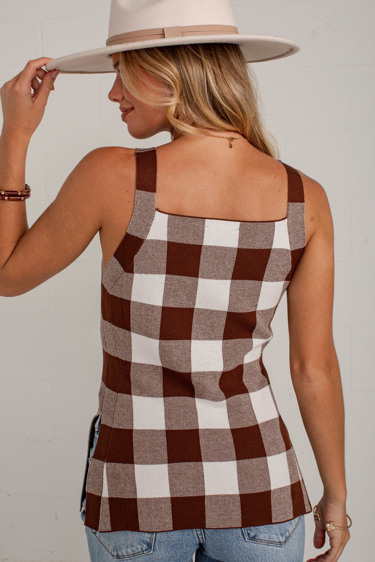 Check It Out Gingham Knit Tank