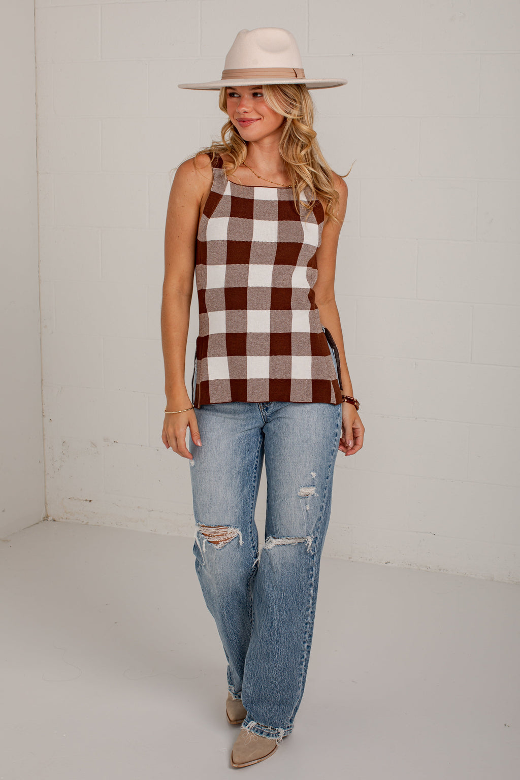 Check It Out Gingham Knit Tank
