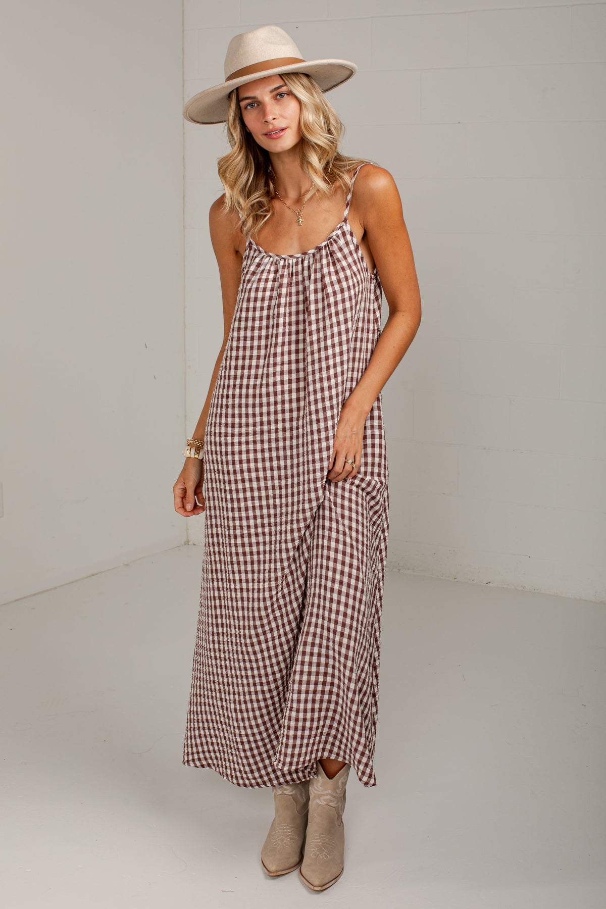 Autumn On My Mind Brown Gingham Maxi Dress