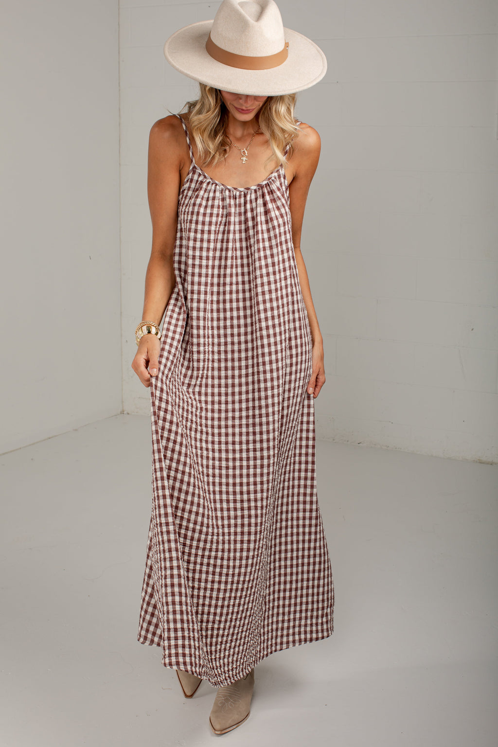 Autumn On My Mind Brown Gingham Maxi Dress