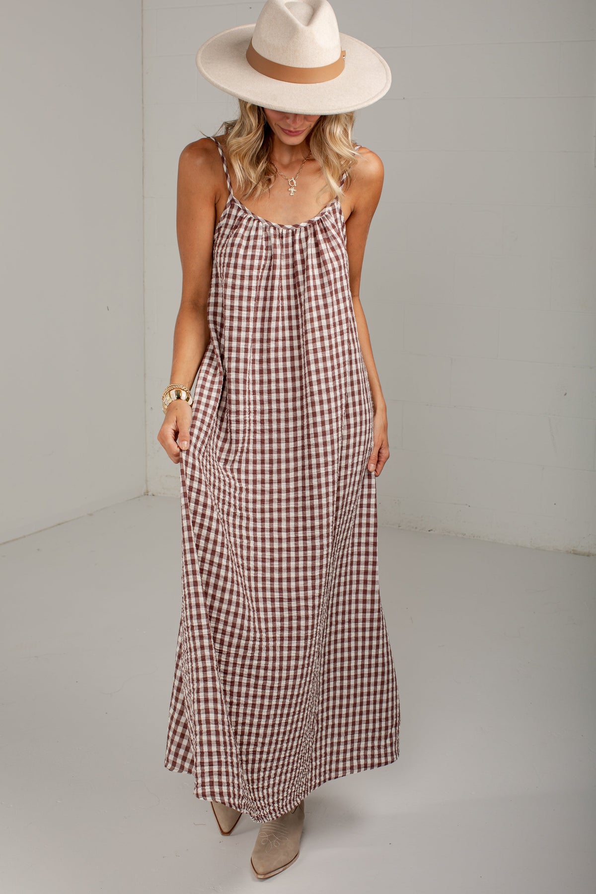 Autumn On My Mind Brown Gingham Maxi Dress