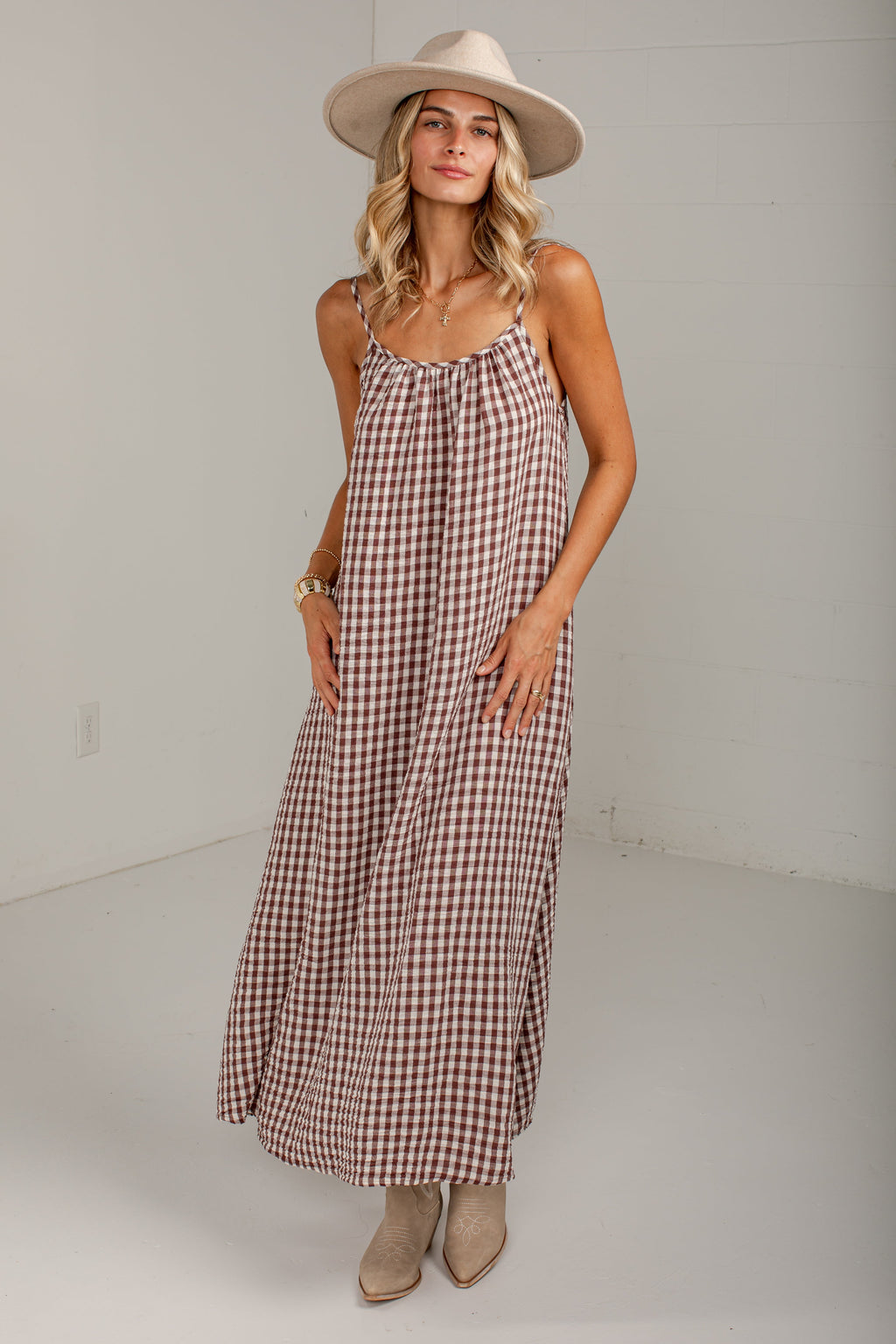 Autumn On My Mind Brown Gingham Maxi Dress