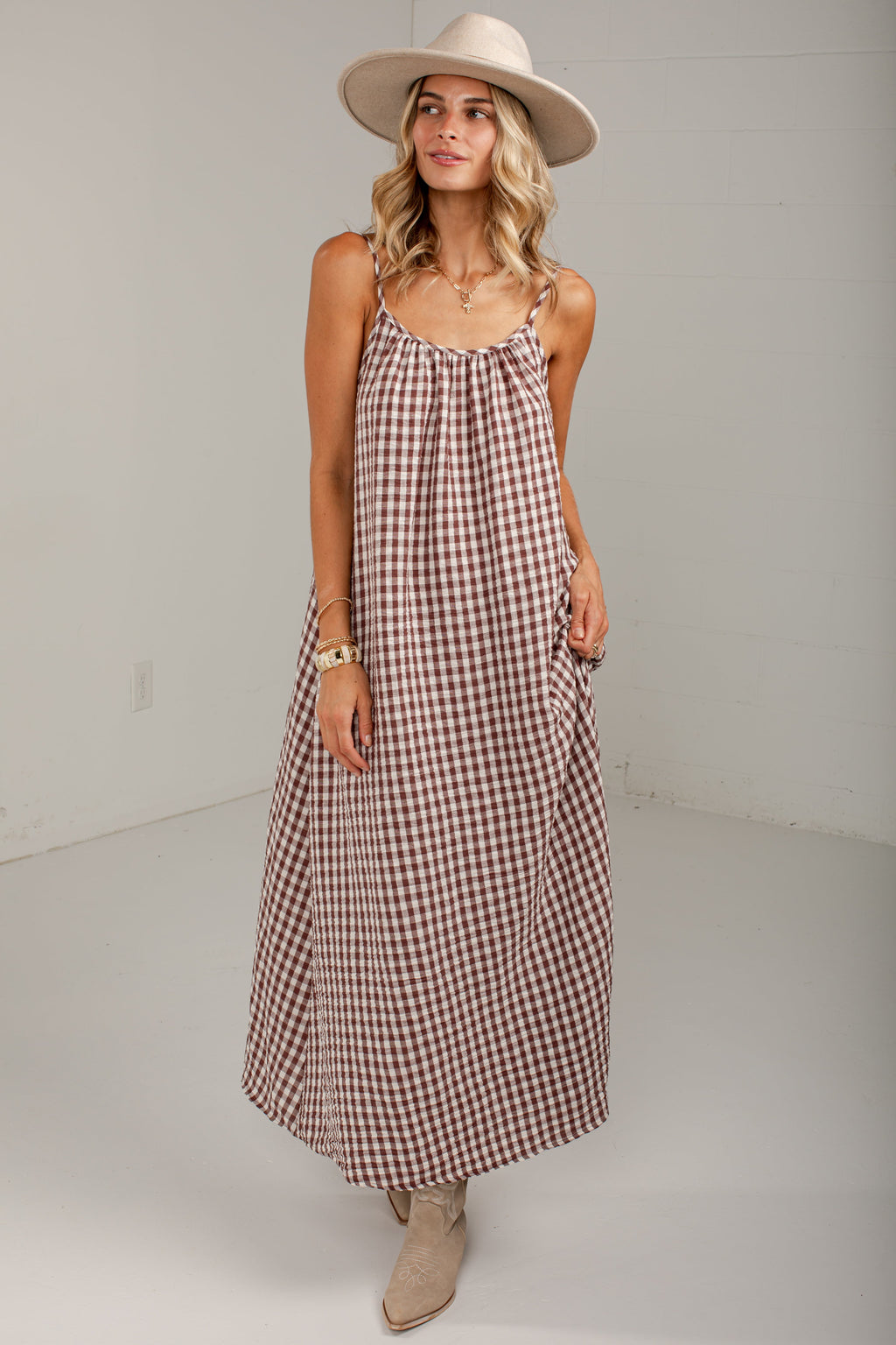 Autumn On My Mind Brown Gingham Maxi Dress