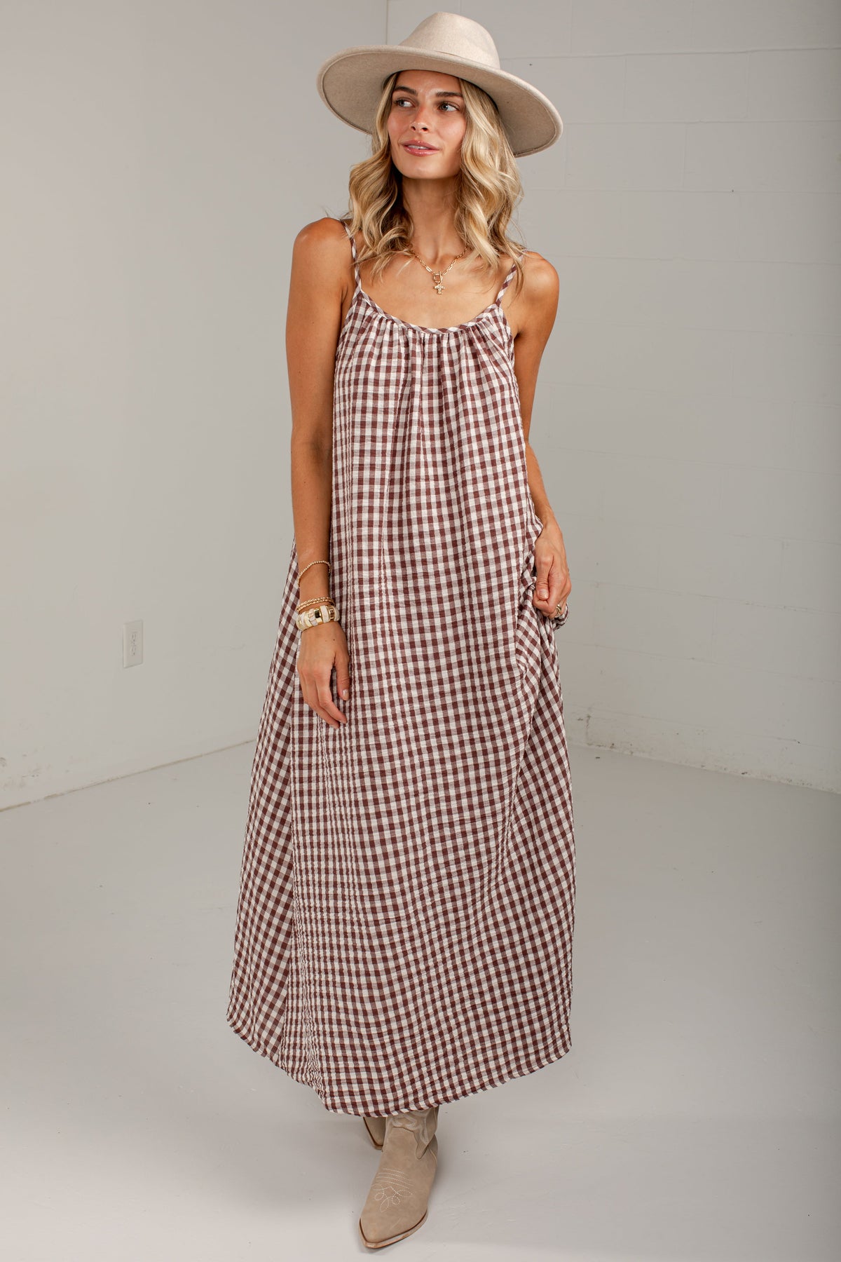 Autumn On My Mind Brown Gingham Maxi Dress