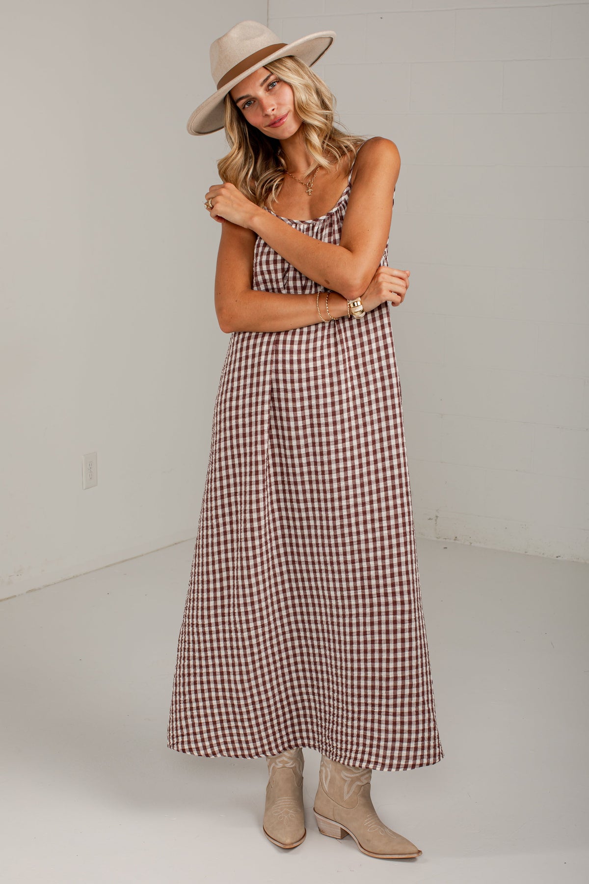 Autumn On My Mind Brown Gingham Maxi Dress