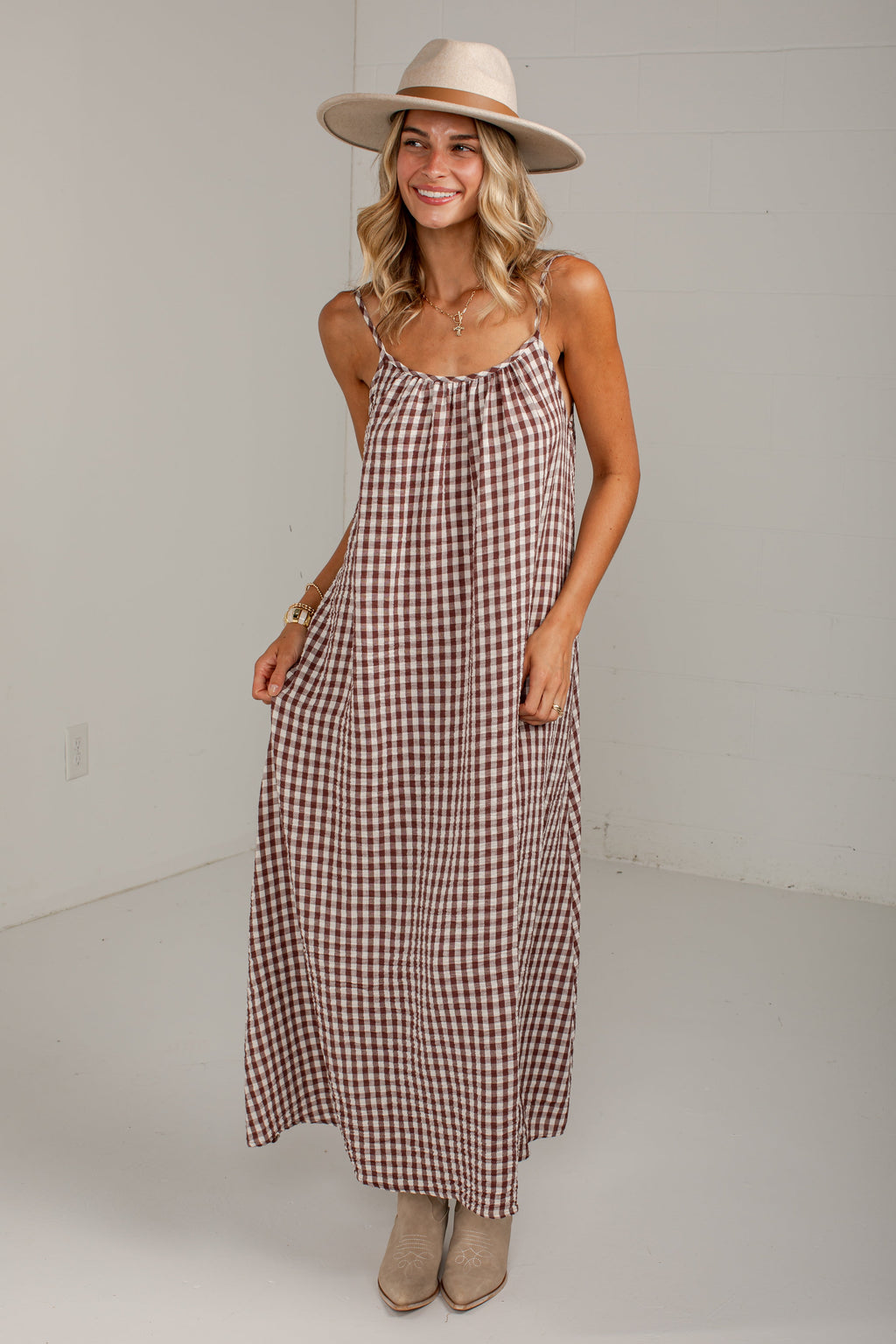 Autumn On My Mind Brown Gingham Maxi Dress