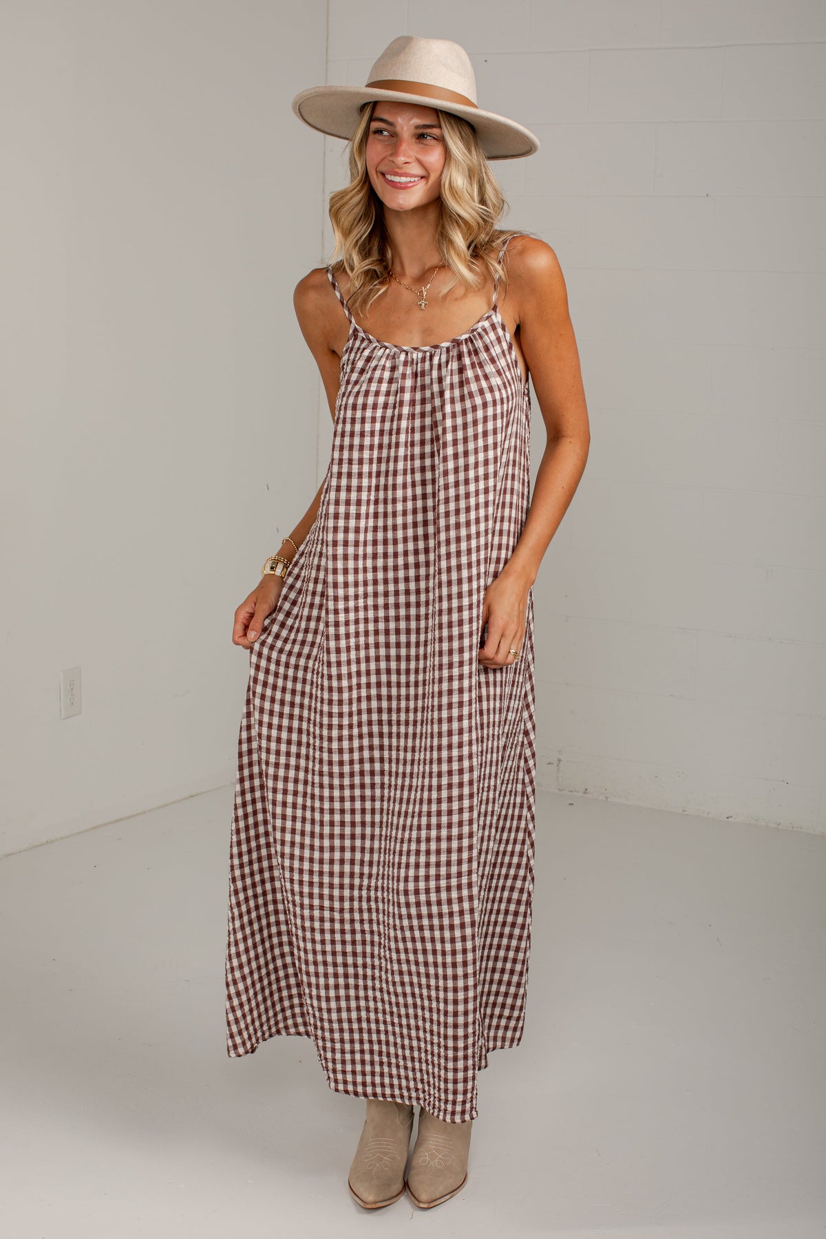 Autumn On My Mind Brown Gingham Maxi Dress